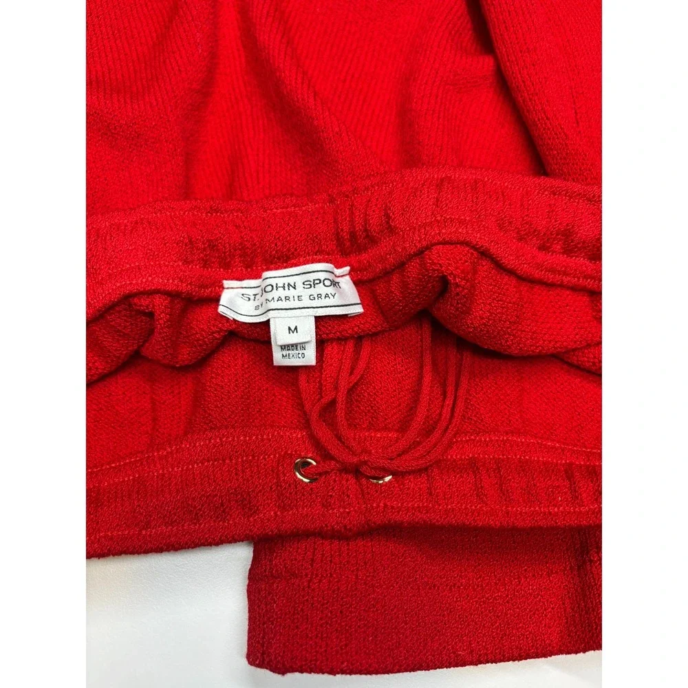 St. John Sport Pants M Red Santana Knit Wool Blend Pull On Wide Leg Cropped